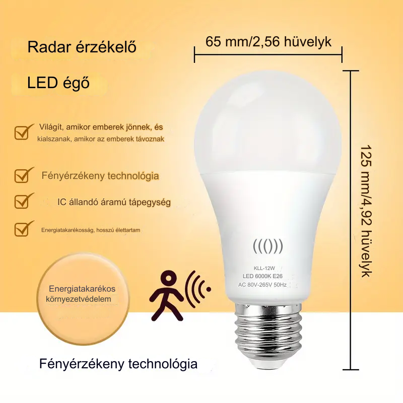 LED égő E27 mozgás érzékelős Szín: Meleg Fehér