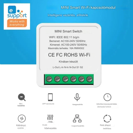 16A EWelink/Tuya Wifi Mini Smart 2-utas kapcsoló modul, Alexa Google Home támogatás