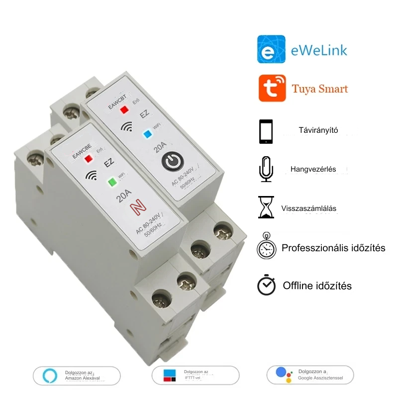 1-63A 1P 1P+N Wifi Intelligens Megszakító Idő Relé Kapcsoló A Tuya Smart /Ewelink