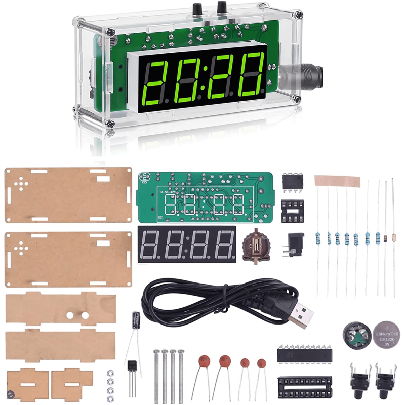 TJ-56-428 - 4-Digites Digitális Ébresztőóra Készlet Akril Házzal