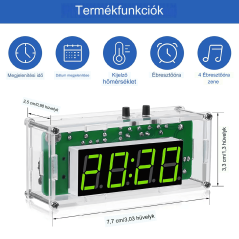 A TJ-56-428 4-Digites Digitális Ébresztőóra Készlet akril házzal tökéletes DIY elektronikai projekt