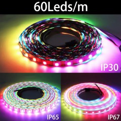 WS2812B, okos LED szalag, RGBIC, led smd 5050, címezhető 60led/m